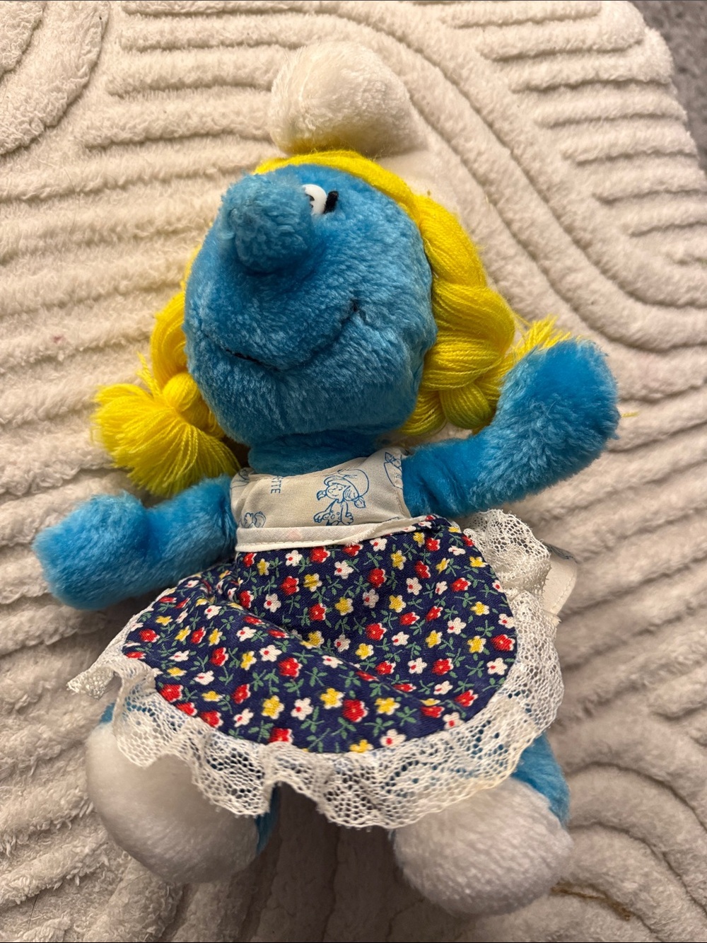 Vintage 1981 Smurfette Plush Doll - Blue & Yellow Soft Toy Original